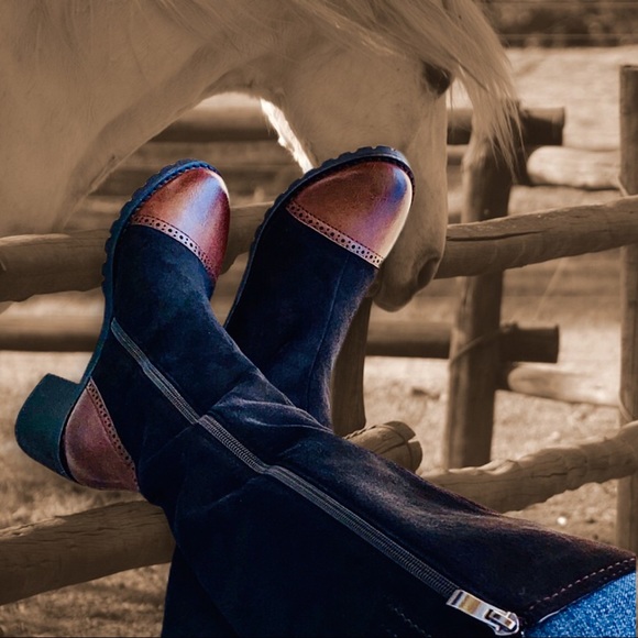 2 LEFT Italina Black Brown Toe Cap Knee High Boots - Picture 3 of 7